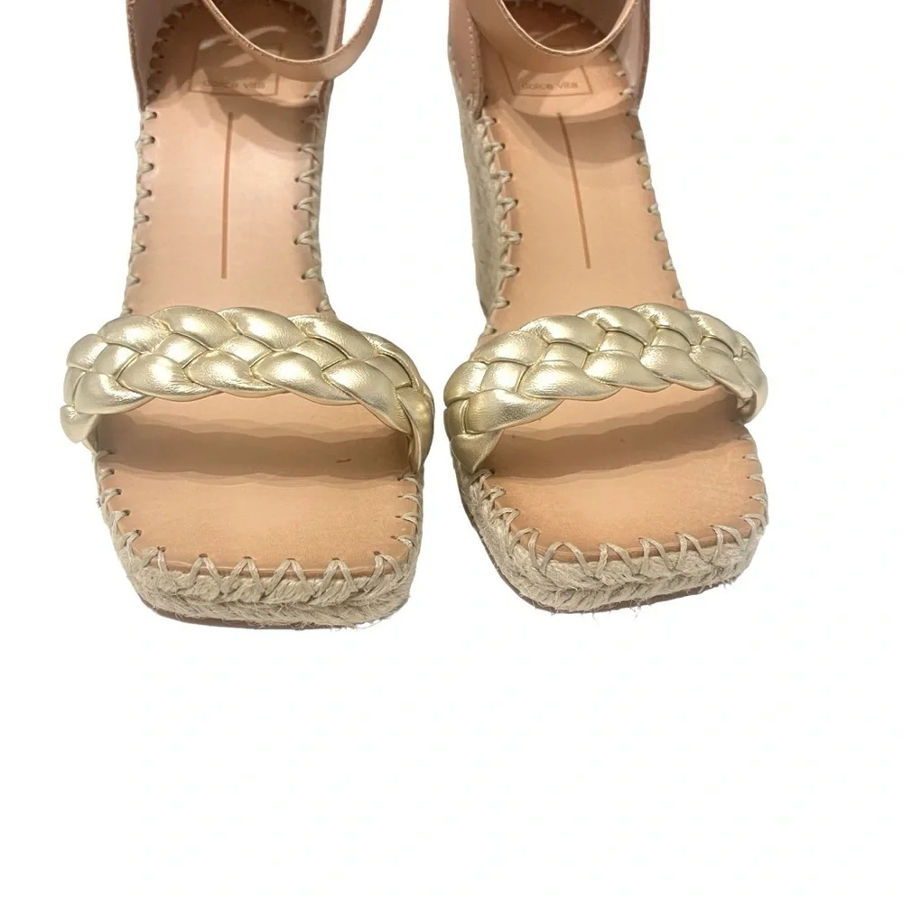 New Dolce Vita Nilton Wedges Size 9 Espadrilles Gold Leather Braided Ankle Strap
